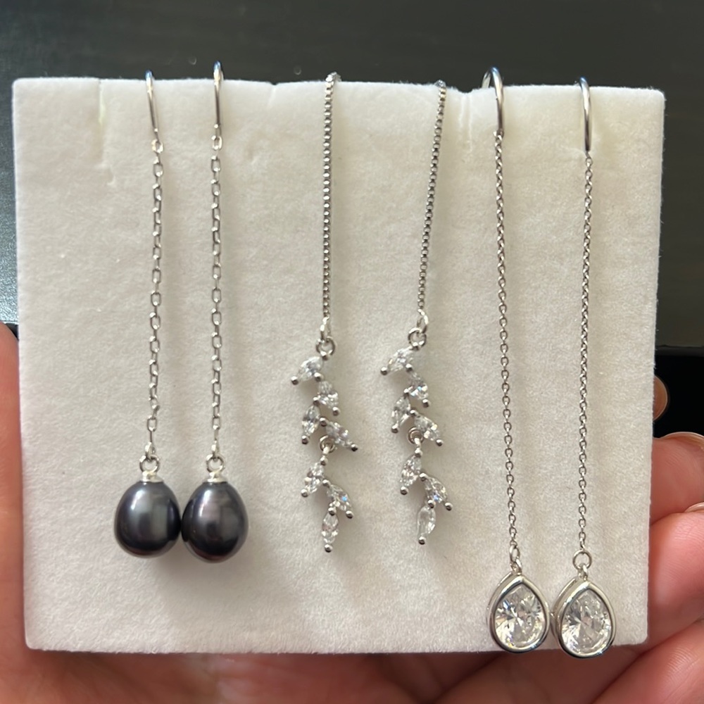 Lot of 3 sterling silver threader earrings